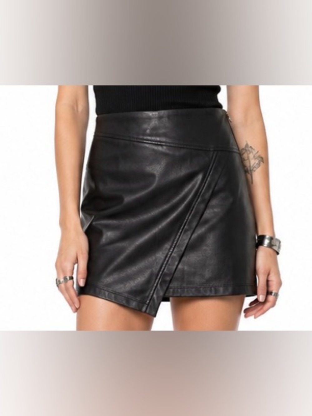 NWOT - David Lerner Vegan Leather Asymmetrical Wrap Mini Skirt Small